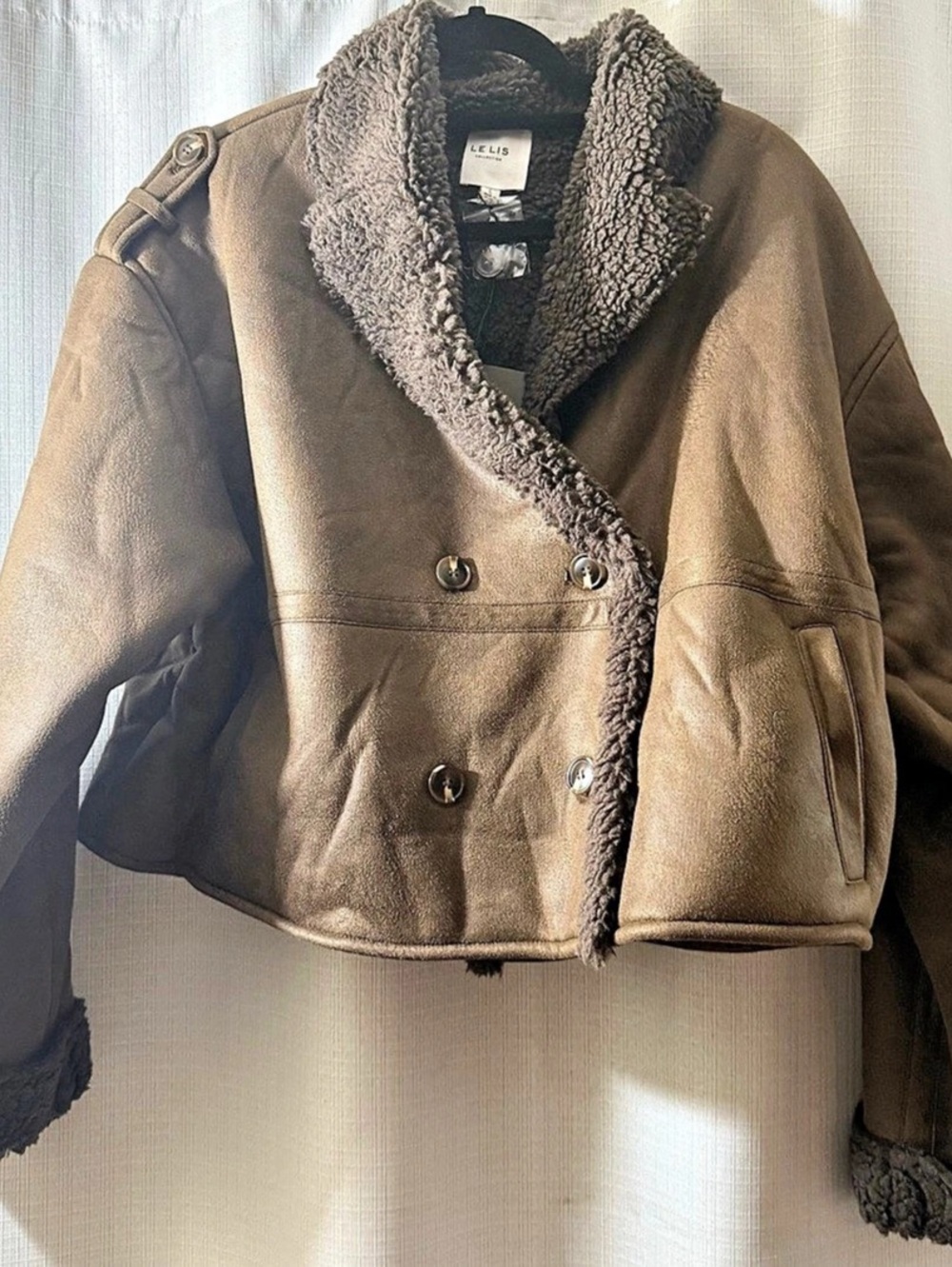 LE LIS Shearling Trim Brown Jacket -